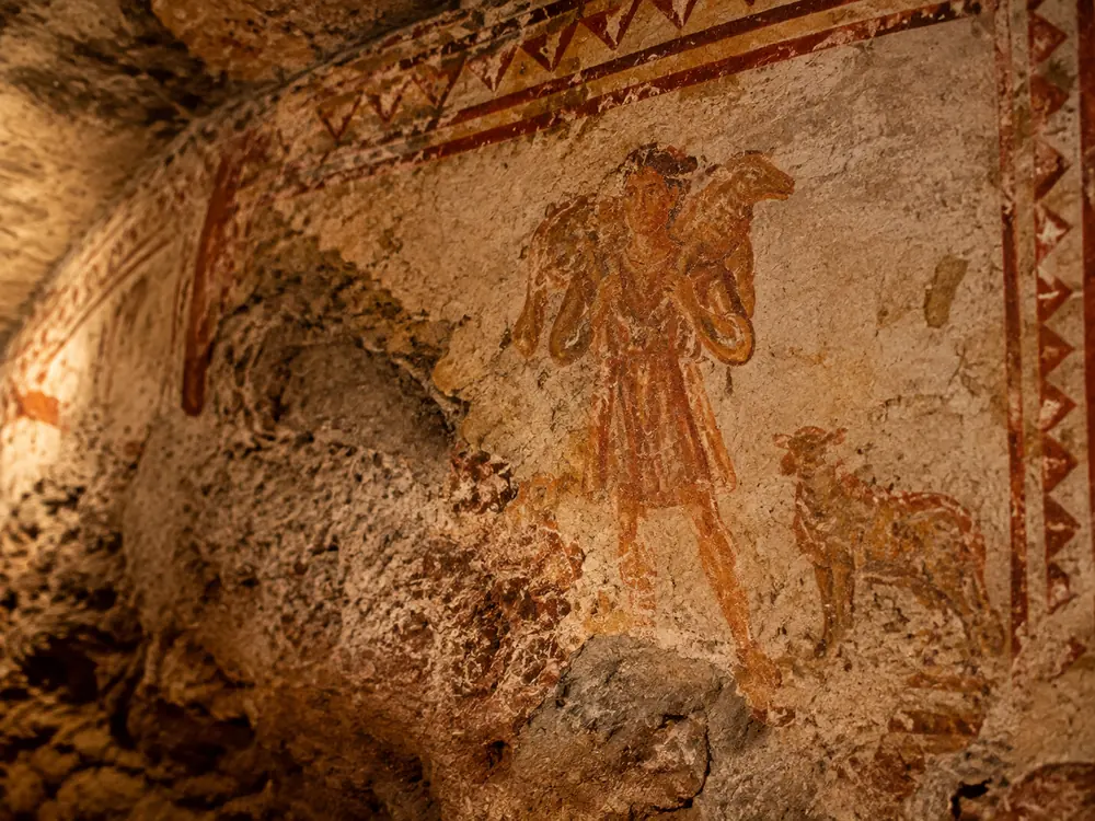 Early Christian wall painting of the sort frescoed in the Cubicles of the Sacraments